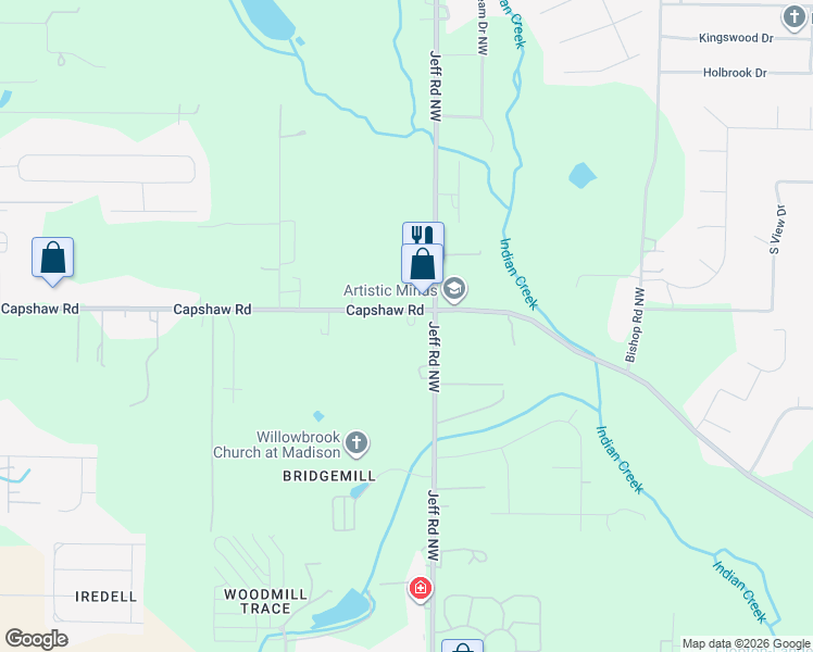 map of restaurants, bars, coffee shops, grocery stores, and more near 120 Capshaw Road in Madison