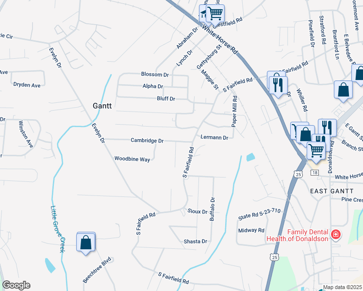 map of restaurants, bars, coffee shops, grocery stores, and more near 1 Belle Court in Greenville