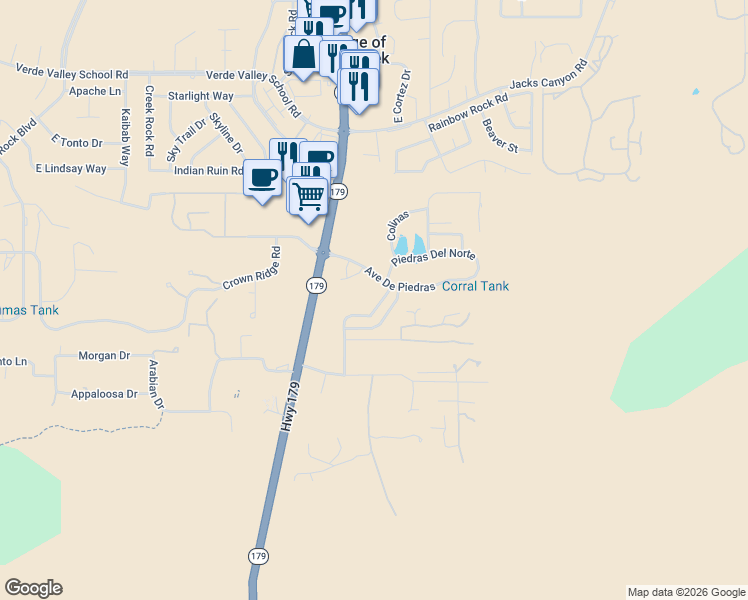 map of restaurants, bars, coffee shops, grocery stores, and more near 60 Rio Sinagua in Sedona