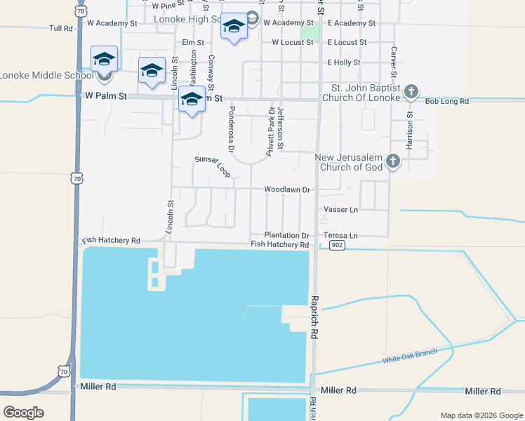map of restaurants, bars, coffee shops, grocery stores, and more near 1210 Fairview Street in Lonoke