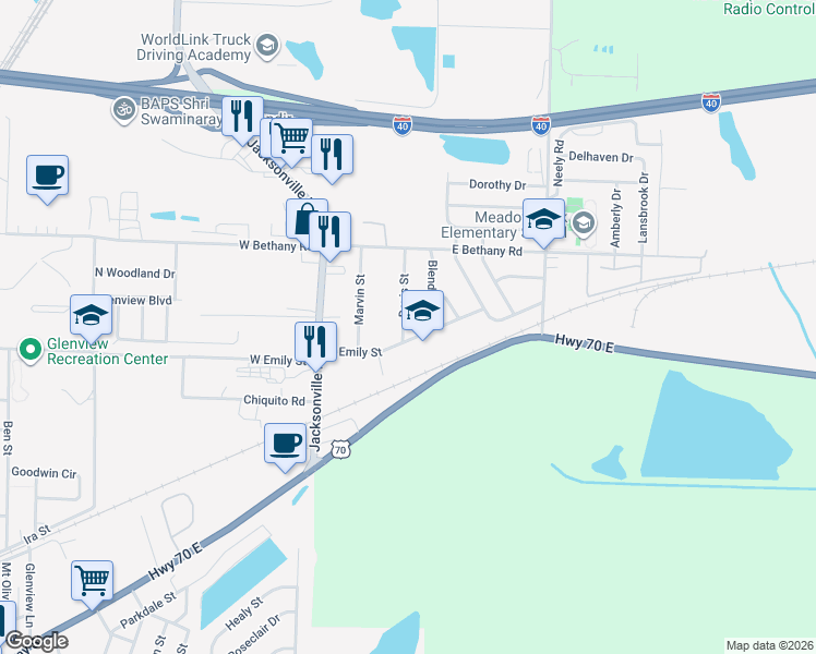 map of restaurants, bars, coffee shops, grocery stores, and more near 106 Davis Street in North Little Rock