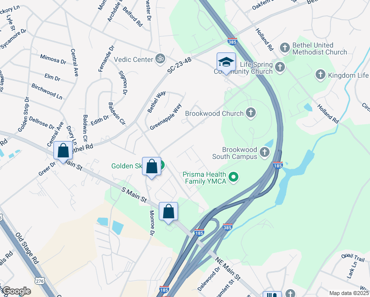 map of restaurants, bars, coffee shops, grocery stores, and more near 201 Shady Grove Drive in Simpsonville