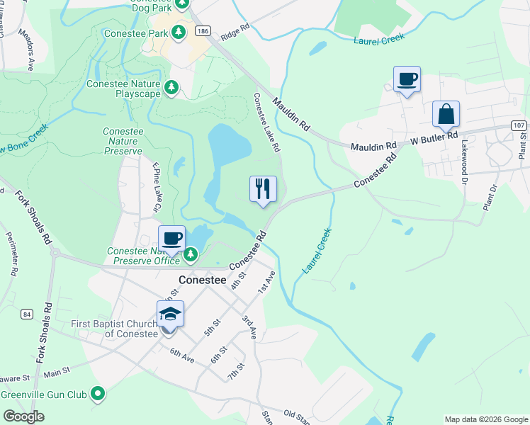 map of restaurants, bars, coffee shops, grocery stores, and more near 202 Conestee Road in Greenville