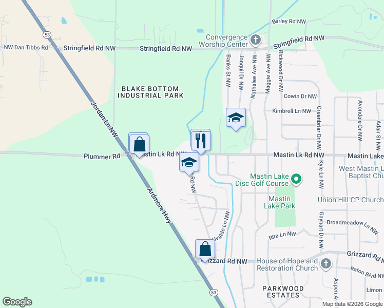 map of restaurants, bars, coffee shops, grocery stores, and more near 3320 Lodge Road Northwest in Huntsville