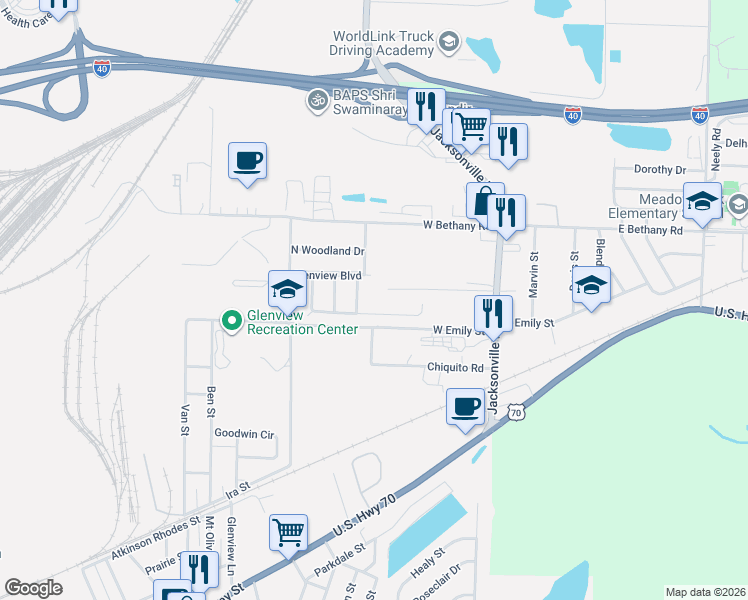 map of restaurants, bars, coffee shops, grocery stores, and more near 1909 Arkansas 161 in North Little Rock
