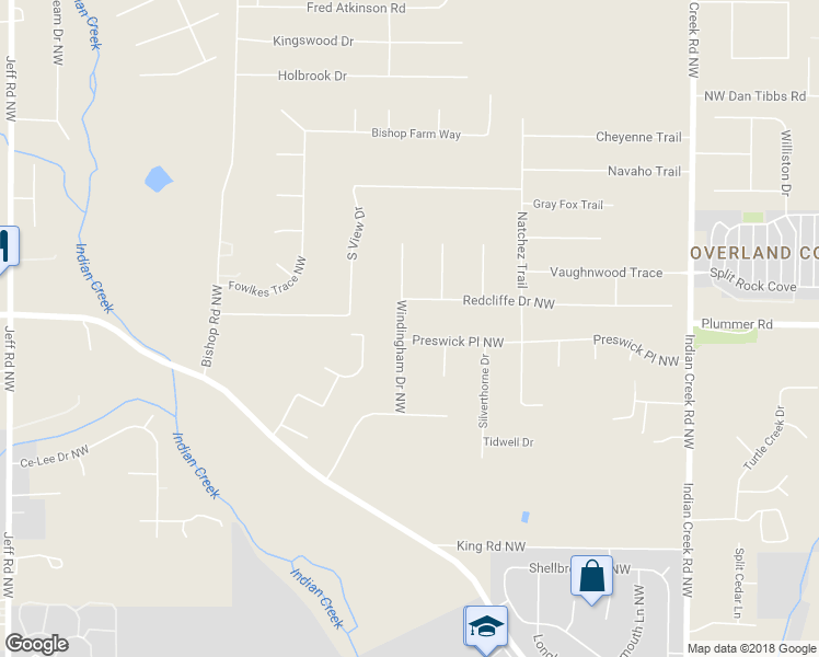 map of restaurants, bars, coffee shops, grocery stores, and more near 101 Preswick Place Northwest in Huntsville