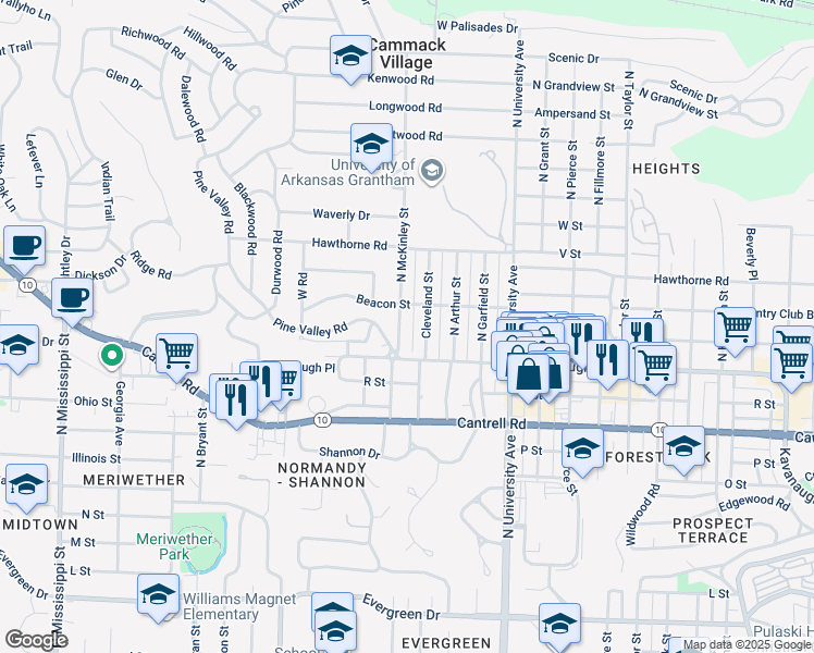 map of restaurants, bars, coffee shops, grocery stores, and more near 2107 North McKinley Street in Little Rock