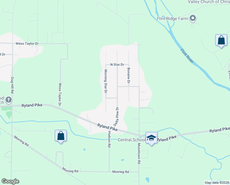map of restaurants, bars, coffee shops, grocery stores, and more near 132 Delta Pine Drive in Huntsville