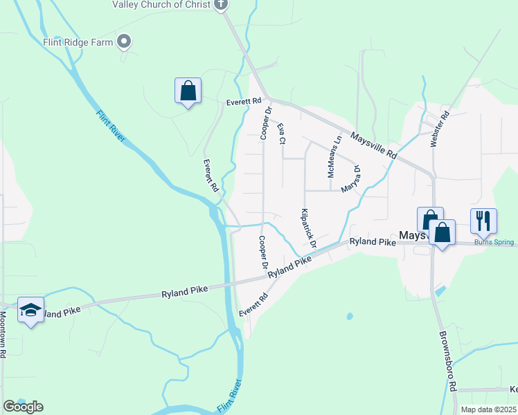 map of restaurants, bars, coffee shops, grocery stores, and more near 211 Sparrow Circle in Huntsville