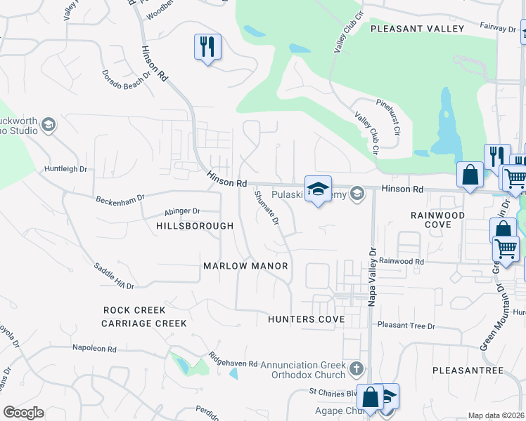 map of restaurants, bars, coffee shops, grocery stores, and more near 1902 Shumate Dr in Little Rock
