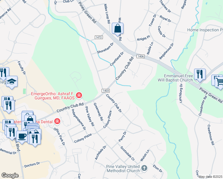 map of restaurants, bars, coffee shops, grocery stores, and more near 2270 Country Club Road in Jacksonville