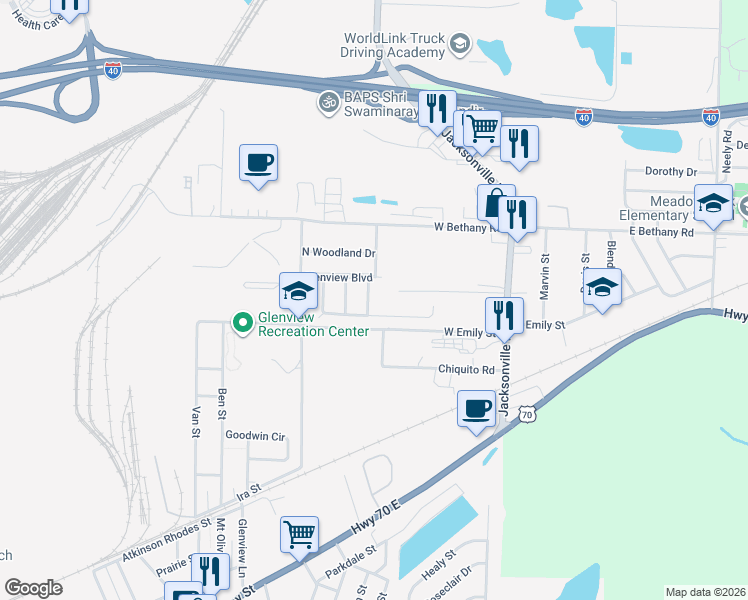 map of restaurants, bars, coffee shops, grocery stores, and more near 2108 Hunter Road in North Little Rock