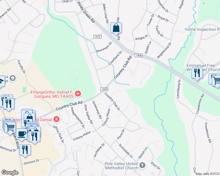 map of restaurants, bars, coffee shops, grocery stores, and more near 2270 Country Club Road in Jacksonville