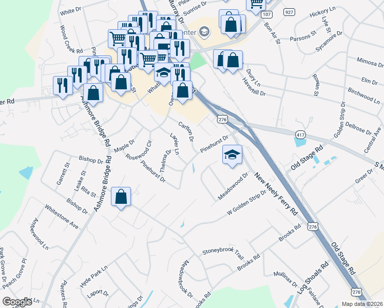map of restaurants, bars, coffee shops, grocery stores, and more near 120 Carlton Drive in Mauldin