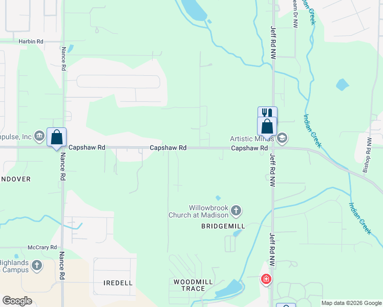 map of restaurants, bars, coffee shops, grocery stores, and more near 264 Capshaw Road in Madison