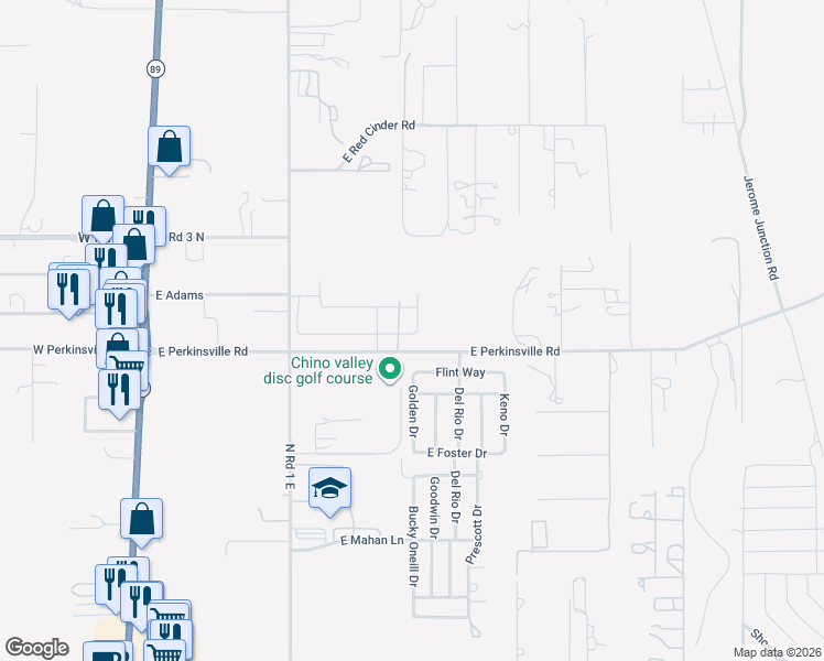 map of restaurants, bars, coffee shops, grocery stores, and more near Private Rd in Chino Valley
