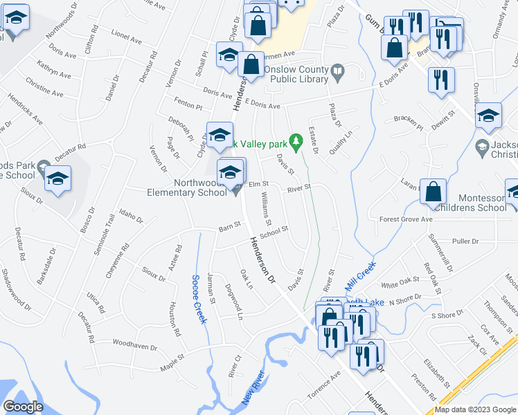map of restaurants, bars, coffee shops, grocery stores, and more near 611 Williams Street in Jacksonville