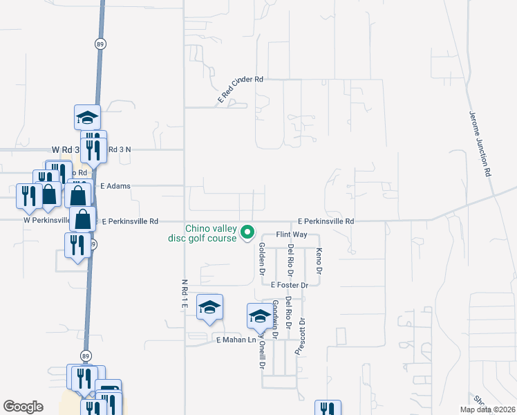 map of restaurants, bars, coffee shops, grocery stores, and more near Private Rd in Chino Valley