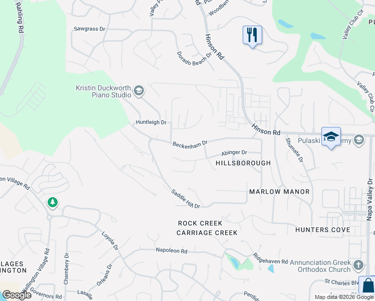 map of restaurants, bars, coffee shops, grocery stores, and more near 13711 Beckenham Drive in Little Rock