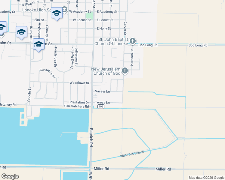 map of restaurants, bars, coffee shops, grocery stores, and more near 304 Vasser Lane in Lonoke