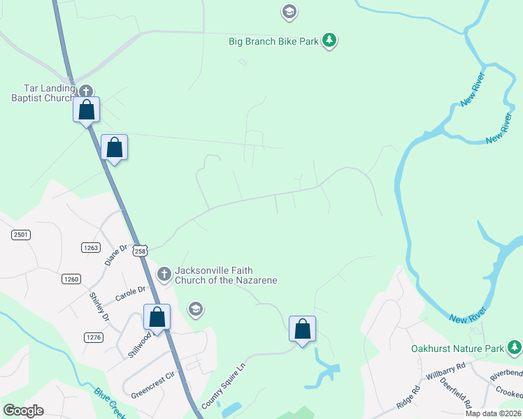 map of restaurants, bars, coffee shops, grocery stores, and more near 194 Blue Top Road in Jacksonville