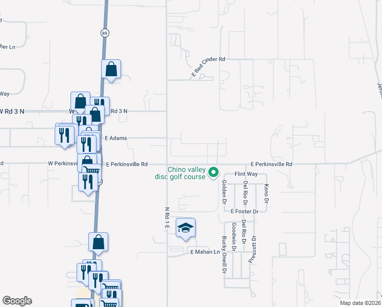 map of restaurants, bars, coffee shops, grocery stores, and more near 1000-1228 East Perkinsville Road in Chino Valley