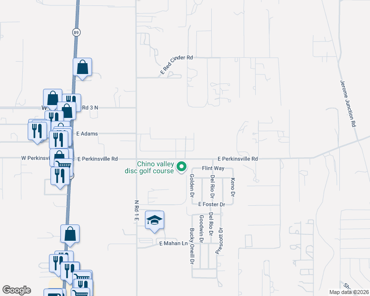 map of restaurants, bars, coffee shops, grocery stores, and more near Private Rd in Chino Valley