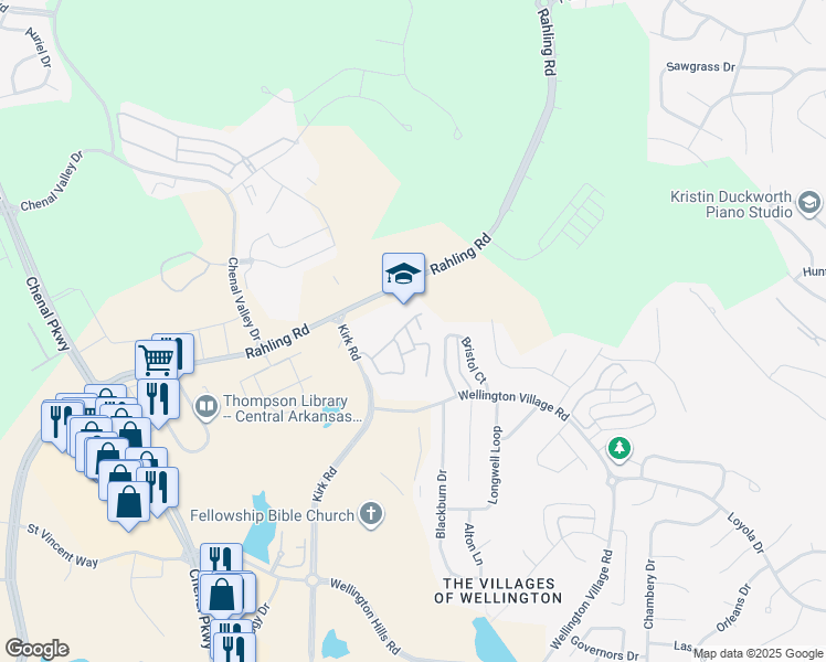 map of restaurants, bars, coffee shops, grocery stores, and more near 15 Champlin Drive in Little Rock