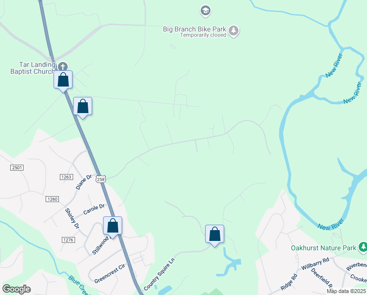 map of restaurants, bars, coffee shops, grocery stores, and more near 194 Blue Top Road in Jacksonville