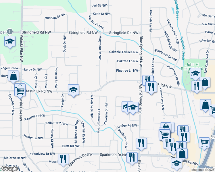 map of restaurants, bars, coffee shops, grocery stores, and more near 2813 Mastin Lake Road Northeast in Huntsville