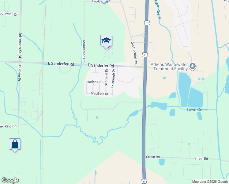 map of restaurants, bars, coffee shops, grocery stores, and more near 121 Edinburgh Drive in Athens