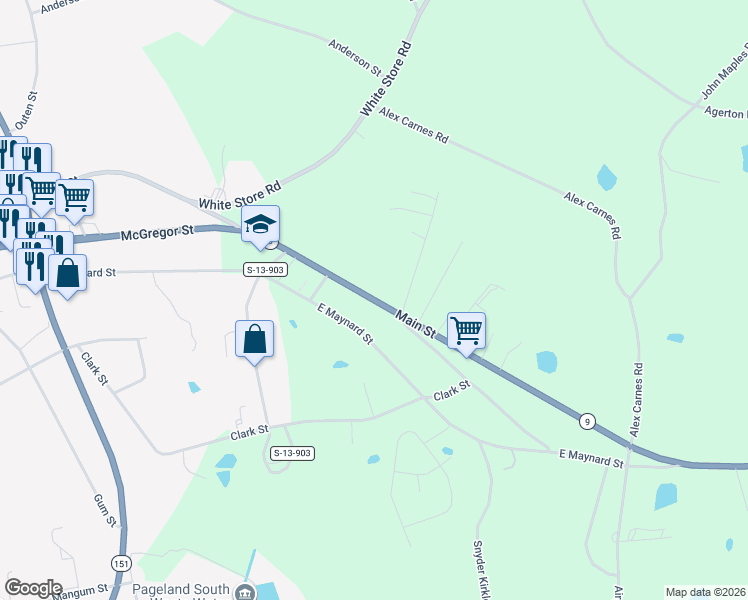 map of restaurants, bars, coffee shops, grocery stores, and more near Highway 9 in Pageland