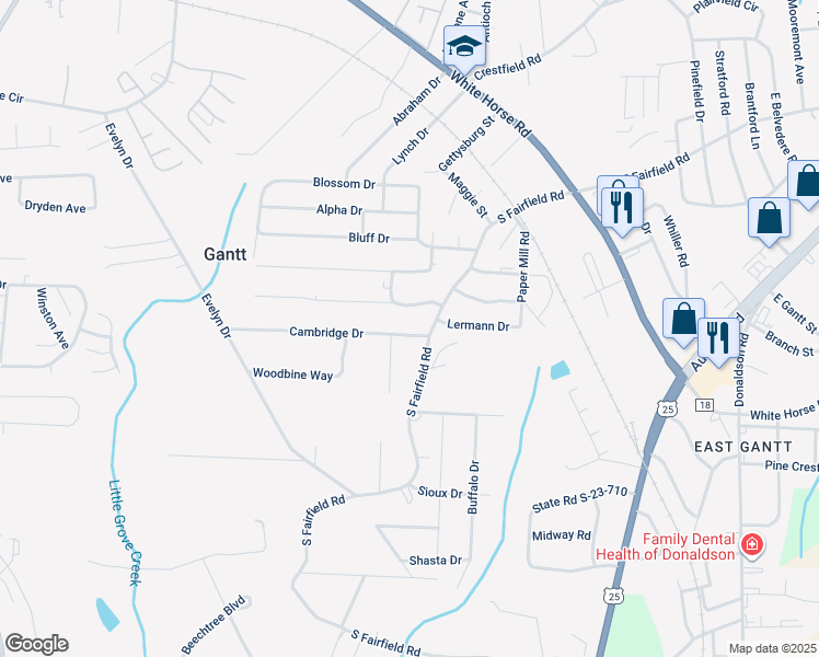 map of restaurants, bars, coffee shops, grocery stores, and more near 1 Belle Court in Greenville