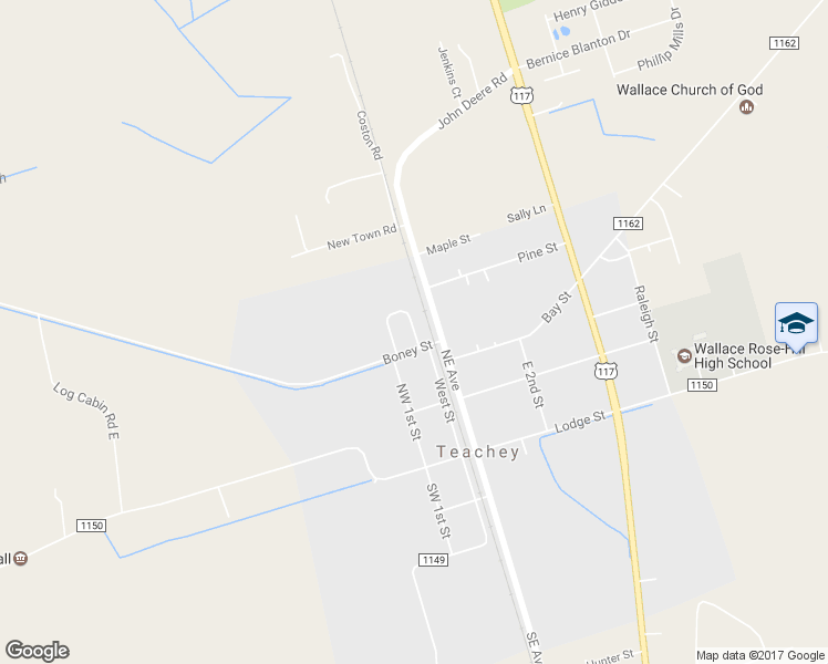 map of restaurants, bars, coffee shops, grocery stores, and more near 150 Pasture Lane in Teachey