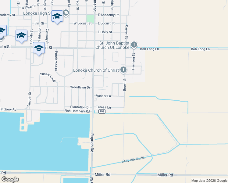 map of restaurants, bars, coffee shops, grocery stores, and more near 304 Vasser Lane in Lonoke