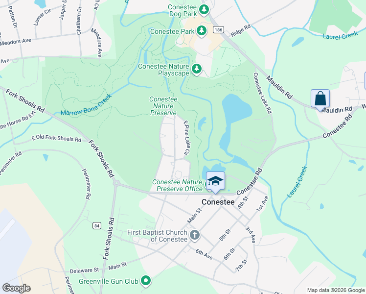 map of restaurants, bars, coffee shops, grocery stores, and more near 205 East Pine Lake Circle in Greenville