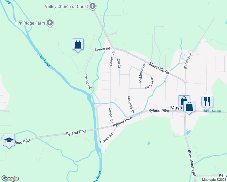 map of restaurants, bars, coffee shops, grocery stores, and more near 211 Sparrow Circle in Huntsville