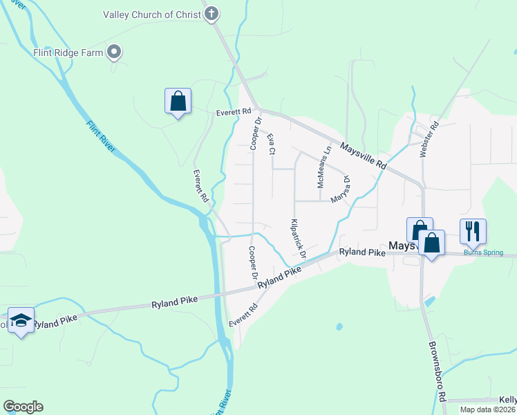 map of restaurants, bars, coffee shops, grocery stores, and more near 211 Sparrow Circle in Huntsville
