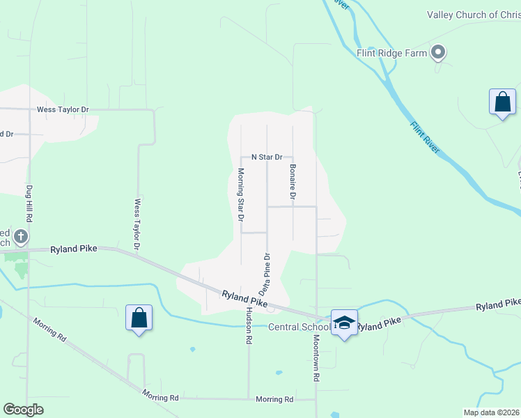 map of restaurants, bars, coffee shops, grocery stores, and more near 132 Delta Pine Drive in Huntsville
