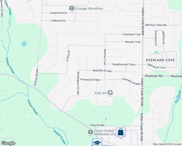 map of restaurants, bars, coffee shops, grocery stores, and more near 109 Preswick Place Northwest in Huntsville