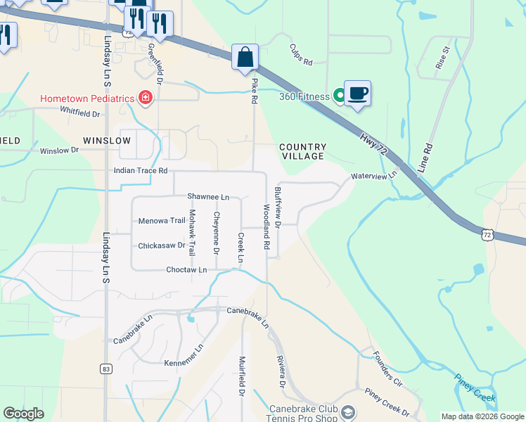 map of restaurants, bars, coffee shops, grocery stores, and more near 22647 Bluffview Drive in Athens