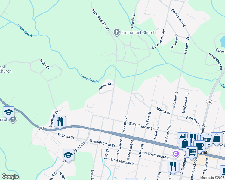 map of restaurants, bars, coffee shops, grocery stores, and more near 107 Walhalla Gardens Circle in Walhalla