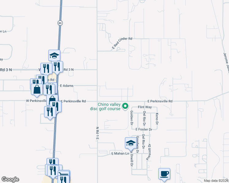 map of restaurants, bars, coffee shops, grocery stores, and more near 1000-1228 East Perkinsville Road in Chino Valley