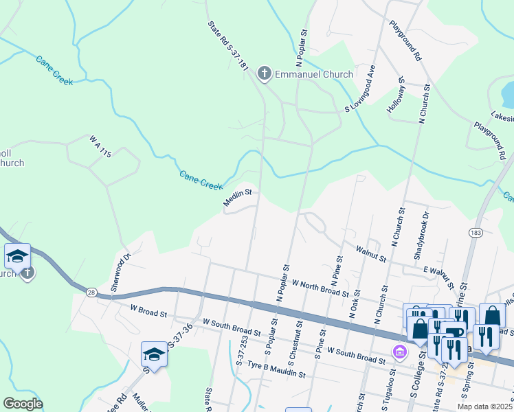 map of restaurants, bars, coffee shops, grocery stores, and more near 100 Walhalla Gardens Circle in Walhalla