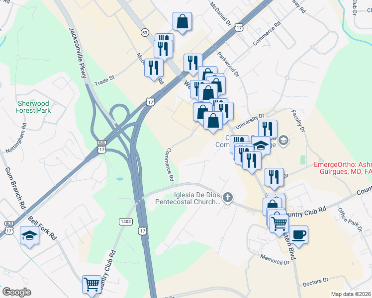 map of restaurants, bars, coffee shops, grocery stores, and more near 698 Carver Drive in Jacksonville