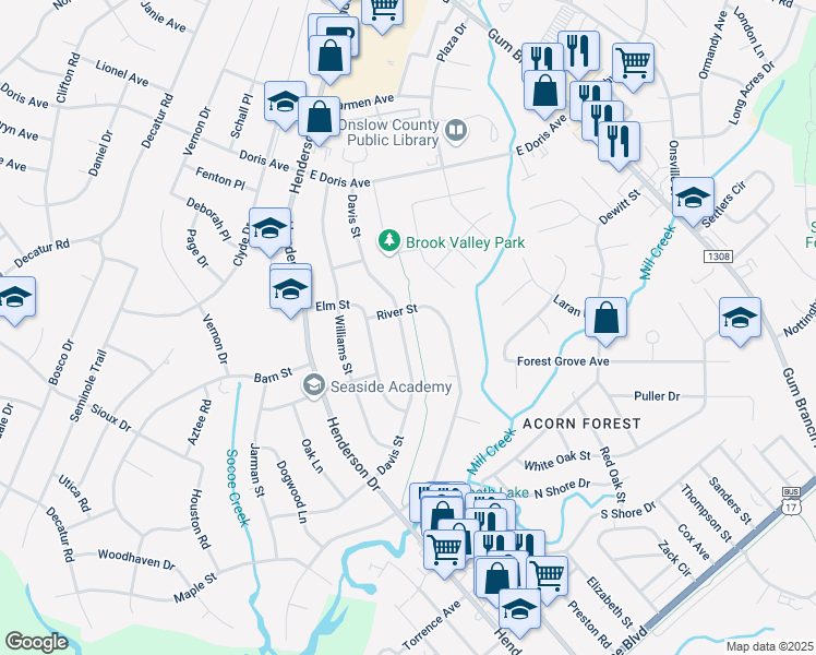 map of restaurants, bars, coffee shops, grocery stores, and more near 1248 Davis Street in Jacksonville