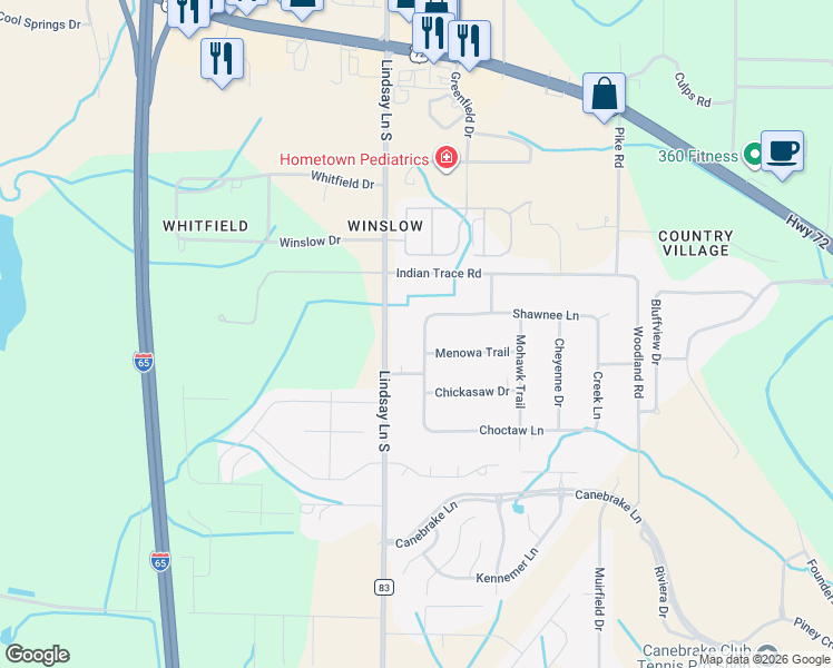 map of restaurants, bars, coffee shops, grocery stores, and more near 14801 Cherokee Trail in Athens