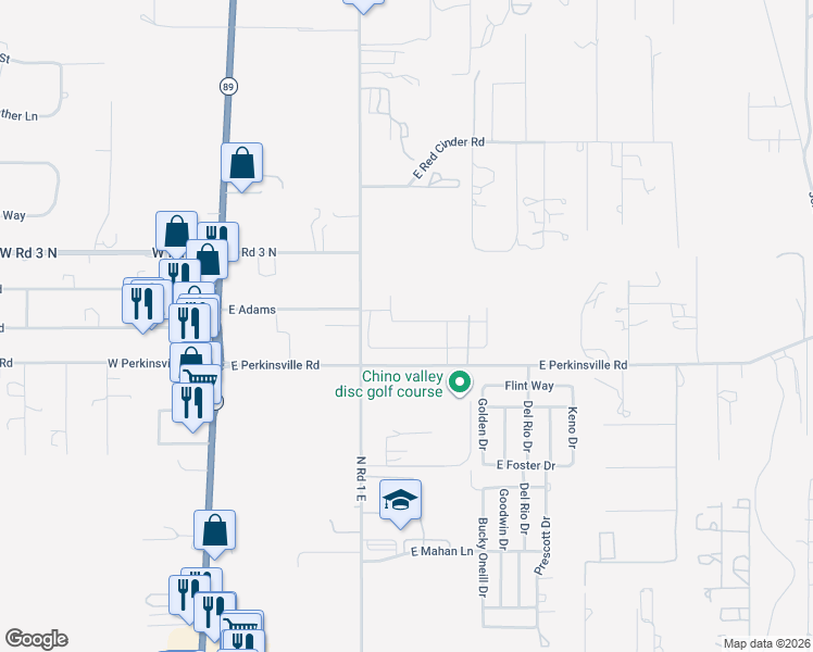 map of restaurants, bars, coffee shops, grocery stores, and more near 1000-1228 East Perkinsville Road in Chino Valley