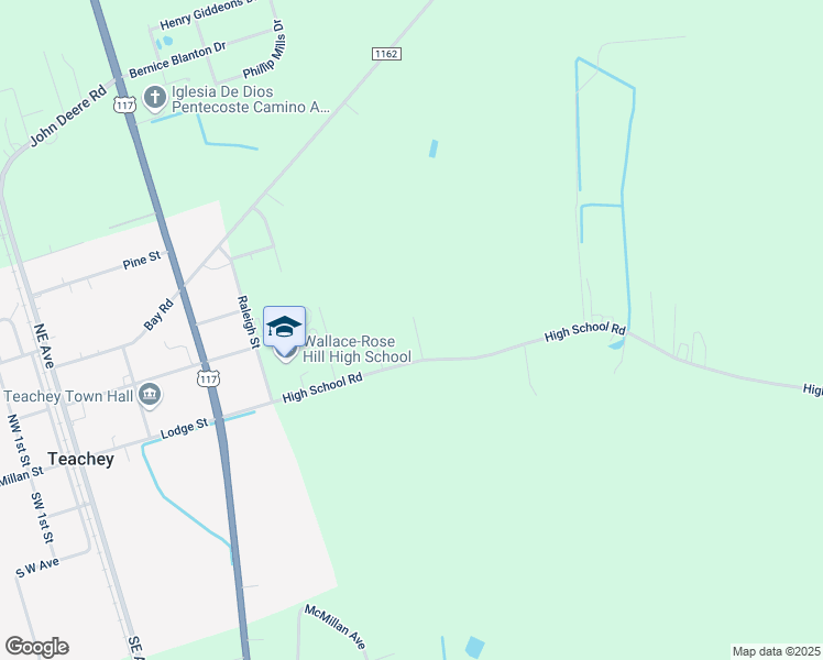 map of restaurants, bars, coffee shops, grocery stores, and more near 117 Annie Faye Norris Lane in Teachey