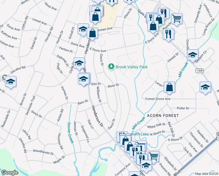 map of restaurants, bars, coffee shops, grocery stores, and more near 702 Elm Street in Jacksonville
